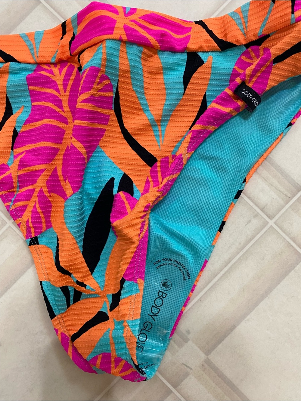 Body Glove Marlee High Waist Swimsuit Bikini Bottom in Canopy print- Pink/ aqua - Picture 4 of 5
